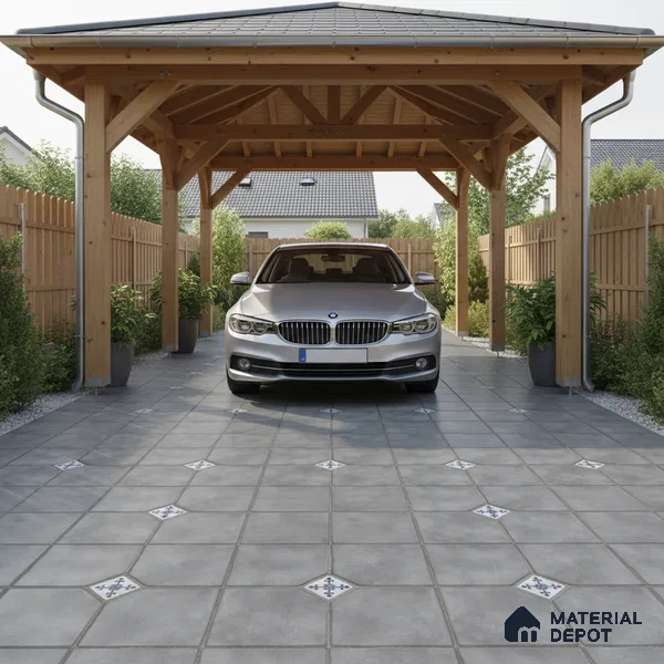 Parking Stone Floor Tile TL 08192 B Castle Gris 16 inch x 16 inch | Vitrified Anti Skid Matte Finish Heavy Duty Tile - 12 mm | Suitable For High Traffic Areas, Parking, Balcony | Pattern Alignment May Vary | 2-3 mm Spacer is Mandatory