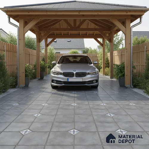 Parking Stone Floor Tile TL 08192 B Castle Gris 16 inch x 16 inch | Vitrified Anti Skid Matte Finish Heavy Duty Tile - 12 mm | Suitable For High Traffic Areas, Parking, Balcony | Pattern Alignment May Vary | 2-3 mm Spacer is Mandatory