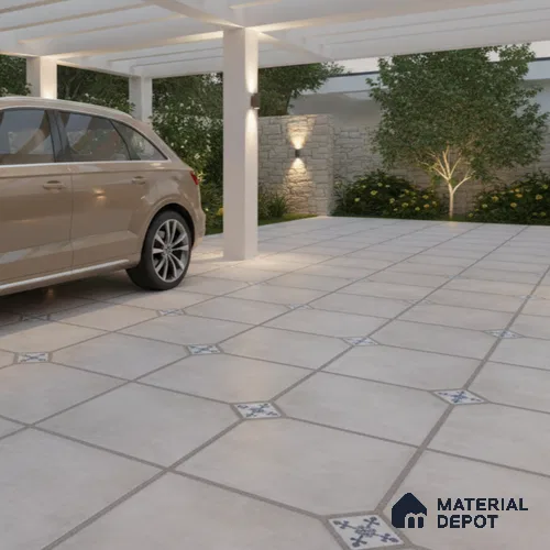 Parking Stone Floor Tile TL 08192 C Castle Ice 16 inch x 16 inch | Vitrified Anti Skid Matte Finish Heavy Duty Tile - 12 mm | Suitable For High Traffic Areas, Parking, Balcony | Pattern Alignment May Vary | 2-3 mm Spacer is Mandatory