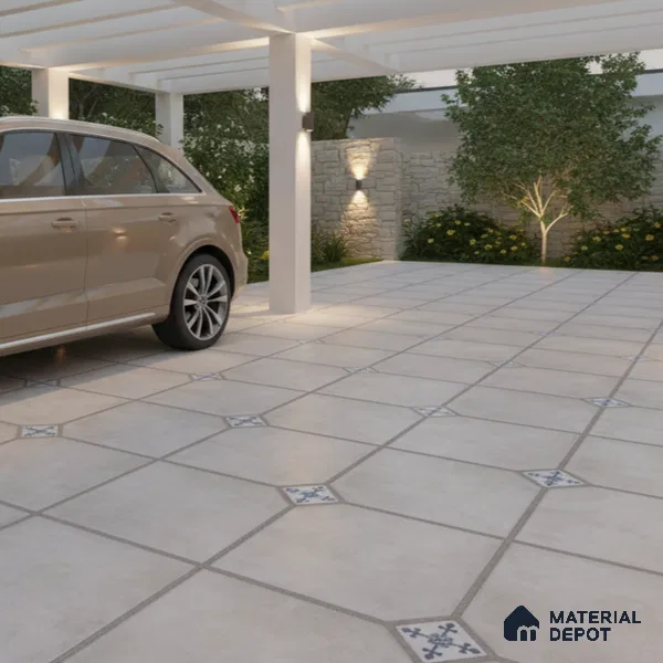 Parking Stone Floor Tile TL 08192 C Castle Ice 16 inch x 16 inch | Vitrified Anti Skid Matte Finish Heavy Duty Tile - 12 mm | Suitable For High Traffic Areas, Parking, Balcony | Pattern Alignment May Vary | 2-3 mm Spacer is Mandatory (Sample)