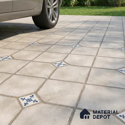 Parking Stone Floor Tile TL 08192 C Castle Ice 16 inch x 16 inch | Vitrified Anti Skid Matte Finish Heavy Duty Tile - 12 mm | Suitable For High Traffic Areas, Parking, Balcony | Pattern Alignment May Vary | 2-3 mm Spacer is Mandatory (Sample)