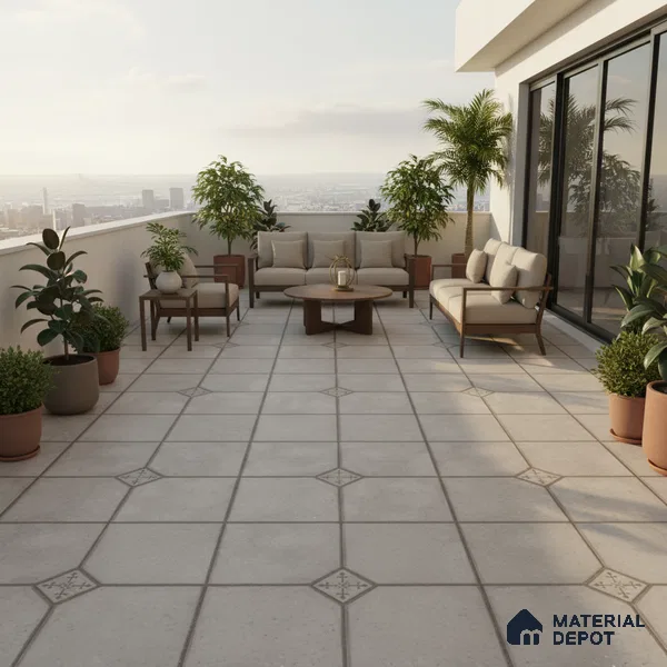 Parking Stone Floor Tile TL 08192 E Castle Terrazo 16 inch x 16 inch | Vitrified Anti Skid Matte Finish Heavy Duty Tile - 12 mm | Suitable For High Traffic Areas, Parking, Balcony | Pattern Alignment May Vary | 2-3 mm Spacer is Mandatory