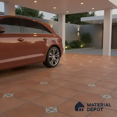 Parking Stone Floor Tile TL 08192 Castle Cotto 16 inch x 16 inch | Vitrified Anti Skid Matte Finish Heavy Duty Tile - 12 mm | Suitable For High Traffic Areas, Parking, Balcony | Pattern Alignment May Vary | 2-3 mm Spacer is Mandatory