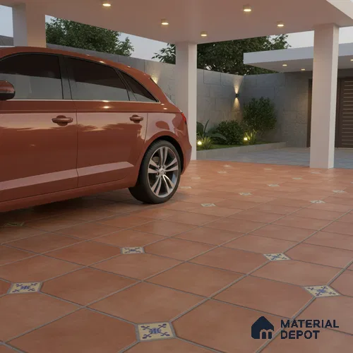 Parking Stone Floor Tile TL 08192 Castle Cotto 16 inch x 16 inch | Vitrified Anti Skid Matte Finish Heavy Duty Tile - 12 mm | Suitable For High Traffic Areas, Parking, Balcony | Pattern Alignment May Vary | 2-3 mm Spacer is Mandatory