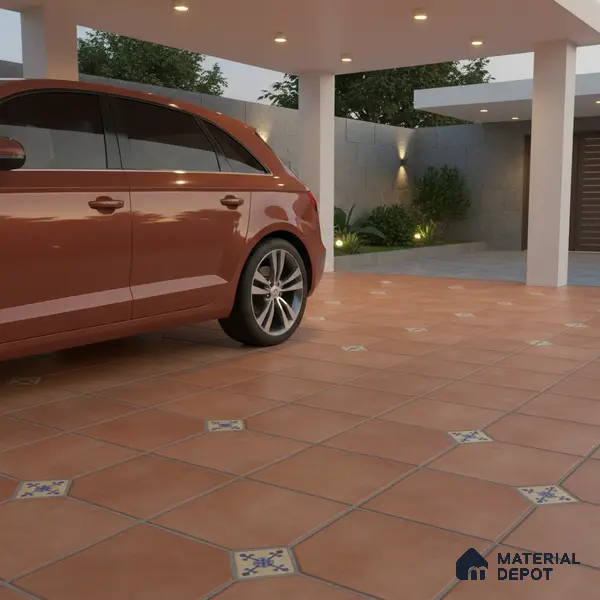 Parking Stone Floor Tile TL 08192 Castle Cotto 16 inch x 16 inch | Vitrified Anti Skid Matte Finish Heavy Duty Tile - 12 mm | Suitable For High Traffic Areas, Parking, Balcony | Pattern Alignment May Vary | 2-3 mm Spacer is Mandatory