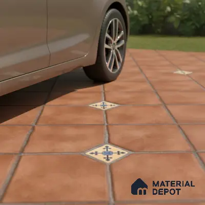 Parking Stone Floor Tile TL 08192 Castle Cotto 16 inch x 16 inch | Vitrified Anti Skid Matte Finish Heavy Duty Tile - 12 mm | Suitable For High Traffic Areas, Parking, Balcony | Pattern Alignment May Vary | 2-3 mm Spacer is Mandatory