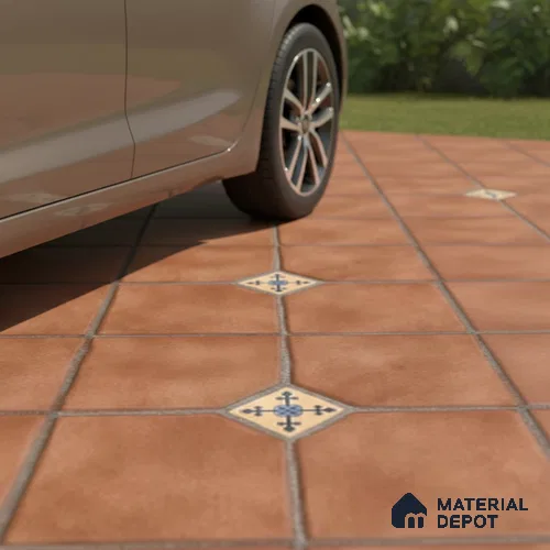 Parking Stone Floor Tile TL 08192 Castle Cotto 16 inch x 16 inch | Vitrified Anti Skid Matte Finish Heavy Duty Tile - 12 mm | Suitable For High Traffic Areas, Parking, Balcony | Pattern Alignment May Vary | 2-3 mm Spacer is Mandatory