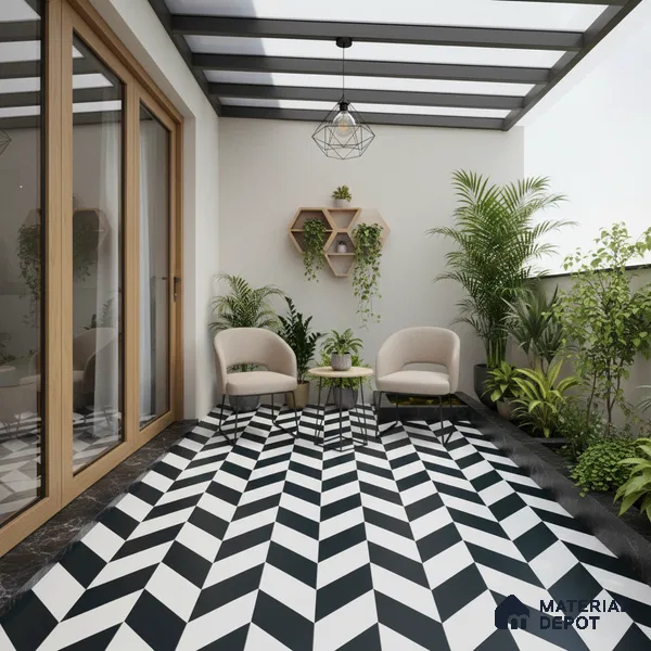 Parking Moroccan Floor Tile TL 08193 CH-5 16 inch x 16 inch | Vitrified Anti Skid Matte Finish Heavy Duty Tile - 12 mm | Suitable For Bathroom, Parking, Balcony | Pattern Alignment May Vary | 2-3 mm Spacer is Mandatory