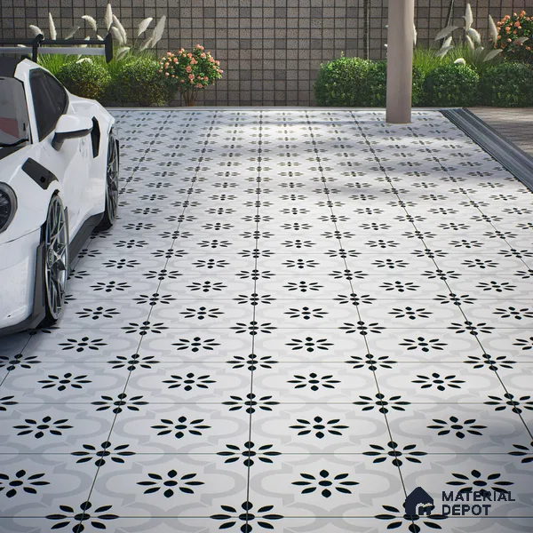 Parking Patterned Floor Tile TL 08194 CH-8 16 inch x 16 inch | Vitrified Anti Skid Matte Finish Heavy Duty Tile - 12 mm | Suitable For High Traffic Areas, Bathroom, Balcony | Pattern Alignment May Vary | 2-3 mm Spacer is Mandatory