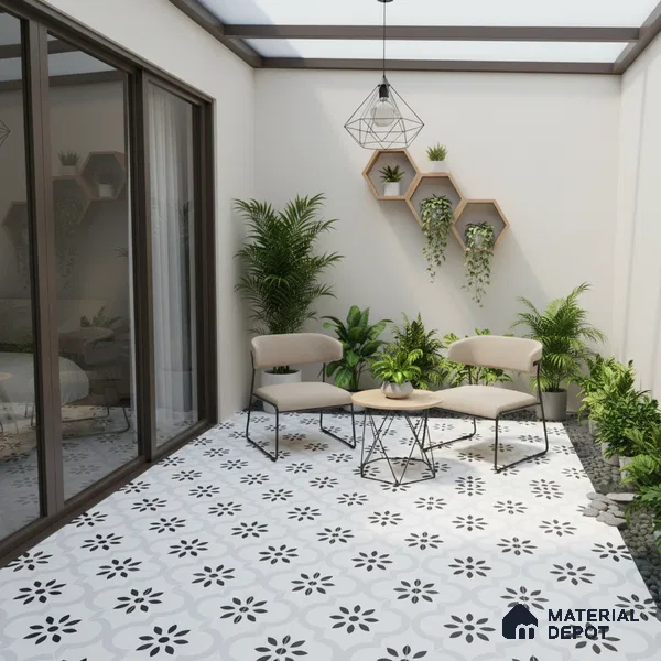 Parking Patterned Floor Tile TL 08194 CH-8 16 inch x 16 inch | Vitrified Anti Skid Matte Finish Heavy Duty Tile - 12 mm | Suitable For High Traffic Areas, Bathroom, Balcony | Pattern Alignment May Vary | 2-3 mm Spacer is Mandatory