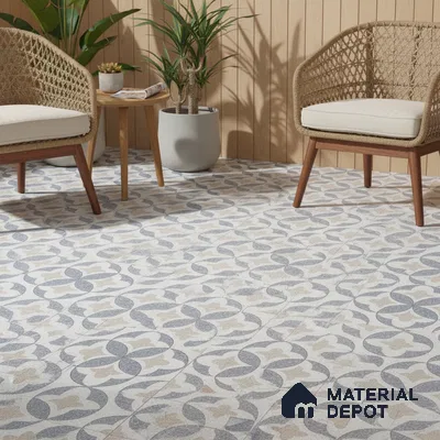 Parking Moroccan Floor Tile TL 08195 DC-1 16 inch x 16 inch | Vitrified Anti Skid Matte Finish Heavy Duty Tile - 12 mm | Suitable For High Traffic Areas, Parking, Balcony | Pattern Alignment May Vary | 2-3 mm Spacer is Mandatory