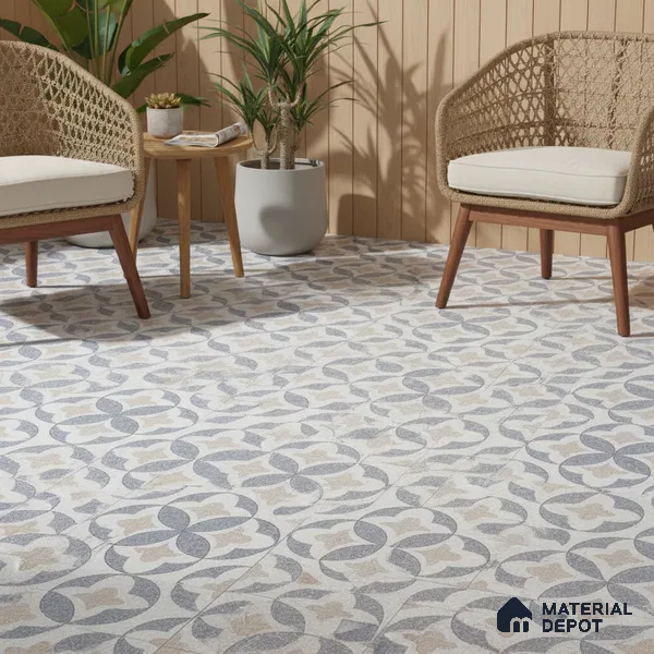 Parking Moroccan Floor Tile TL 08195 DC-1 16 inch x 16 inch | Vitrified Anti Skid Matte Finish Heavy Duty Tile - 12 mm | Suitable For High Traffic Areas, Parking, Balcony | Pattern Alignment May Vary | 2-3 mm Spacer is Mandatory