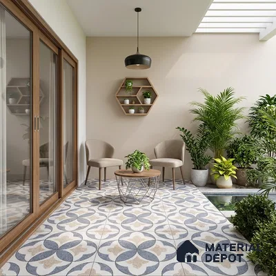 Parking Moroccan Floor Tile TL 08195 DC-1 16 inch x 16 inch | Vitrified Anti Skid Matte Finish Heavy Duty Tile - 12 mm | Suitable For High Traffic Areas, Parking, Balcony | Pattern Alignment May Vary | 2-3 mm Spacer is Mandatory