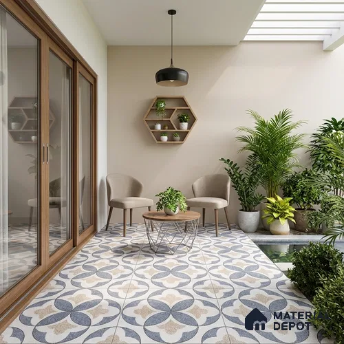 Parking Moroccan Floor Tile TL 08195 DC-1 16 inch x 16 inch | Vitrified Anti Skid Matte Finish Heavy Duty Tile - 12 mm | Suitable For High Traffic Areas, Parking, Bathroom | Pattern Alignment May Vary | 2-3 mm Spacer is Mandatory