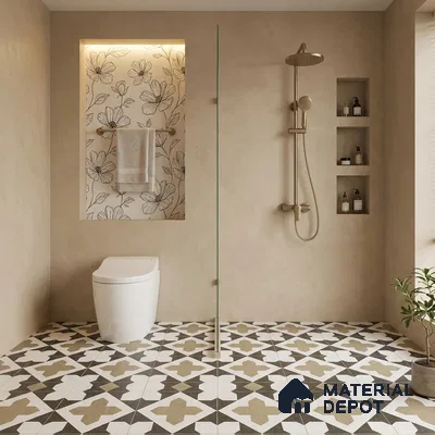 Parking Patterned Floor Tile TL 08196 DC-16 16 inch x 16 inch | Vitrified Anti Skid Matte Finish Heavy Duty Tile - 12 mm | Suitable For High Traffic Areas, Parking, Bathroom | Pattern Alignment May Vary | 2-3 mm Spacer is Mandatory