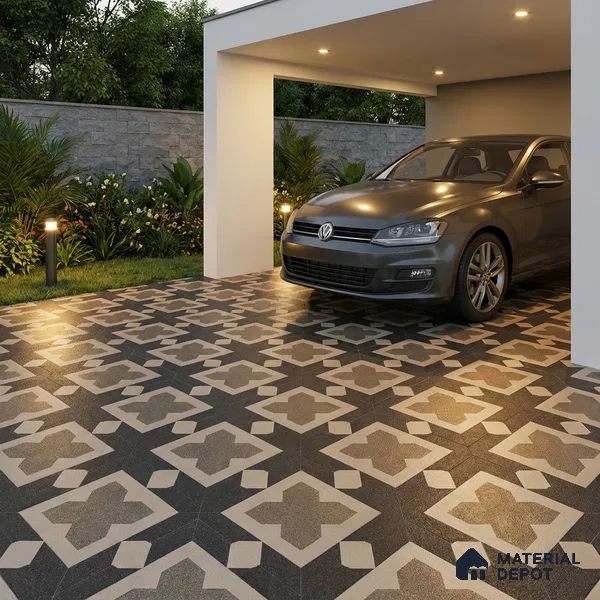 Parking Patterned Floor Tile TL 08196 DC-16 16 inch x 16 inch | Vitrified Anti Skid Matte Finish Heavy Duty Tile - 12 mm | Suitable For High Traffic Areas, Parking, Bathroom | Pattern Alignment May Vary | 2-3 mm Spacer is Mandatory