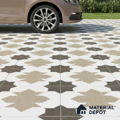 Parking Patterned Floor Tile TL 08196 DC-16 16 inch x 16 inch | Vitrified Anti Skid Matte Finish Heavy Duty Tile - 12 mm | Suitable For High Traffic Areas, Parking, Bathroom | Pattern Alignment May Vary | 2-3 mm Spacer is Mandatory