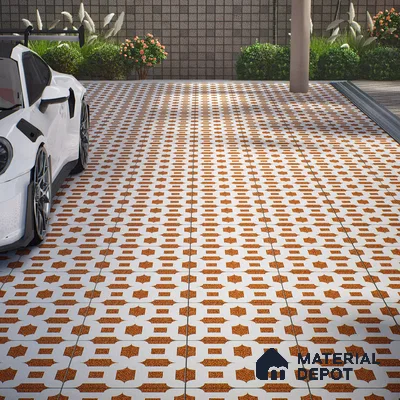 Parking Patterned Floor Tile TL 08198 DC-24 16 inch x 16 inch | Vitrified Anti Skid Matte Finish Heavy Duty Tile - 12 mm | Suitable For High Traffic Areas, Parking, Balcony | Pattern Alignment May Vary | 2-3 mm Spacer is Mandatory