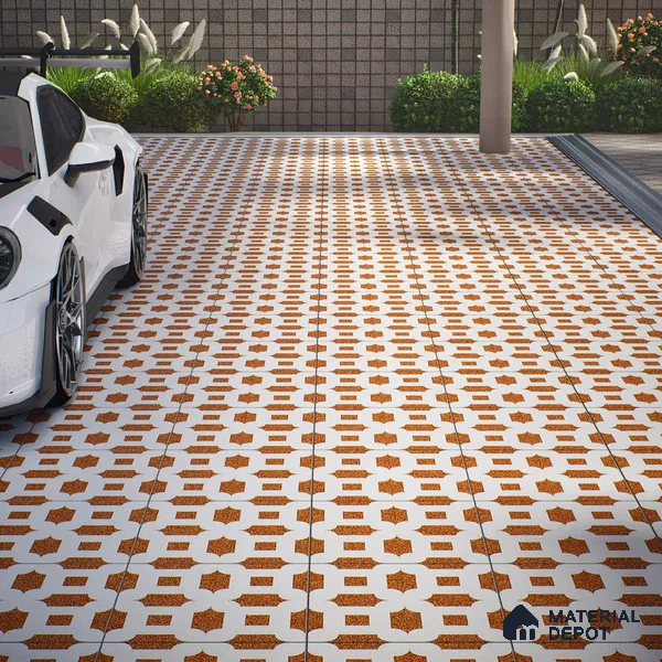 Parking Patterned Floor Tile TL 08198 DC-24 16 inch x 16 inch | Vitrified Anti Skid Matte Finish Heavy Duty Tile - 12 mm | Suitable For High Traffic Areas, Parking, Balcony | Pattern Alignment May Vary | 2-3 mm Spacer is Mandatory