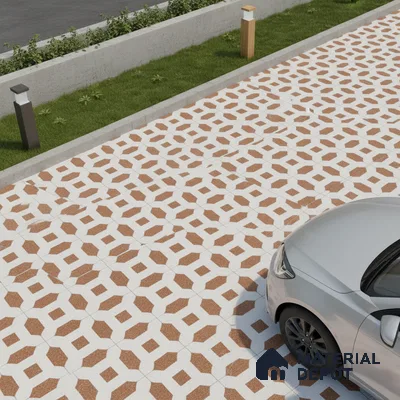 Parking Patterned Floor Tile TL 08198 DC-24 16 inch x 16 inch | Vitrified Anti Skid Matte Finish Heavy Duty Tile - 12 mm | Suitable For High Traffic Areas, Parking, Balcony | Pattern Alignment May Vary | 2-3 mm Spacer is Mandatory