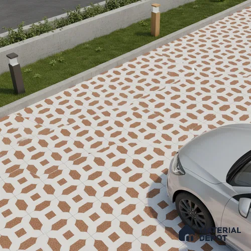 Parking Patterned Floor Tile TL 08198 DC-24 16 inch x 16 inch | Vitrified Anti Skid Matte Finish Heavy Duty Tile - 12 mm | Suitable For High Traffic Areas, Parking, Balcony | Pattern Alignment May Vary | 2-3 mm Spacer is Mandatory