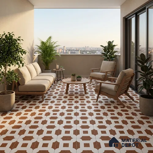 Parking Patterned Floor Tile TL 08198 DC-24 16 inch x 16 inch | Vitrified Anti Skid Matte Finish Heavy Duty Tile - 12 mm | Suitable For High Traffic Areas, Parking, Balcony | Pattern Alignment May Vary | 2-3 mm Spacer is Mandatory