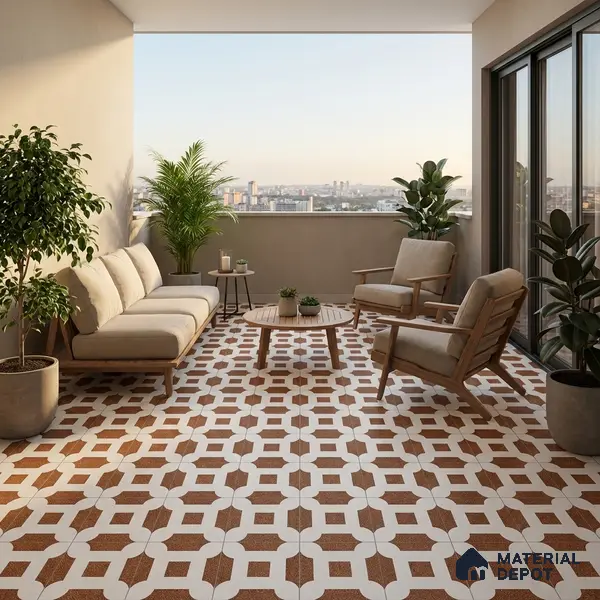 Parking Patterned Floor Tile TL 08198 DC-24 16 inch x 16 inch | Vitrified Anti Skid Matte Finish Heavy Duty Tile - 12 mm | Suitable For High Traffic Areas, Parking, Balcony | Pattern Alignment May Vary | 2-3 mm Spacer is Mandatory