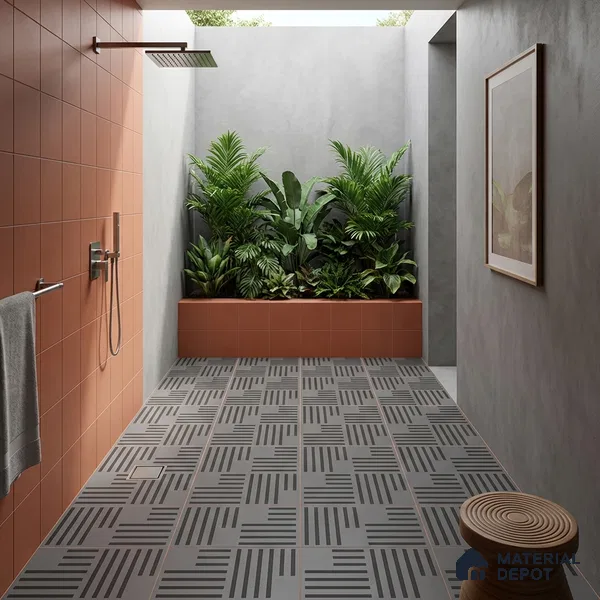 Parking Patterned Floor Tile TL 08200 B DC-28 16 inch x 16 inch | Vitrified Anti Skid Matte Finish Heavy Duty Tile - 12 mm | Suitable For High Traffic Areas, Parking, Balcony | Pattern Alignment May Vary | 2-3 mm Spacer is Mandatory
