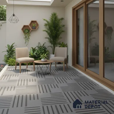 Parking Patterned Floor Tile TL 08200 B DC-28 16 inch x 16 inch | Vitrified Anti Skid Matte Finish Heavy Duty Tile - 12 mm | Suitable For High Traffic Areas, Parking, Balcony | Pattern Alignment May Vary | 2-3 mm Spacer is Mandatory