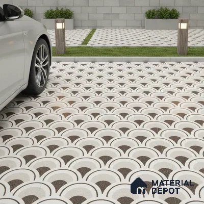 Parking Patterned Floor Tile TL 08201 B DC-30 16 inch x 16 inch | Vitrified Anti Skid Matte Finish Heavy Duty Tile - 12 mm | Suitable For High Traffic Areas, Parking, Balcony | Pattern Alignment May Vary | 2-3 mm Spacer is Mandatory