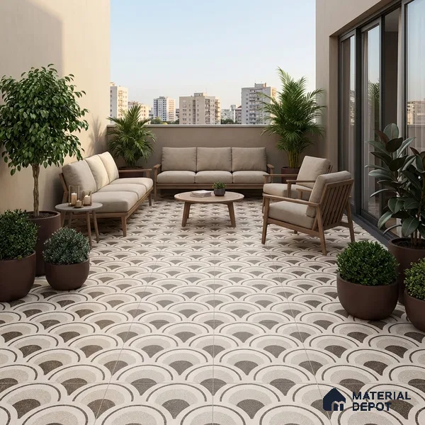 Parking Patterned Floor Tile TL 08201 B DC-30 16 inch x 16 inch | Vitrified Anti Skid Matte Finish Heavy Duty Tile - 12 mm | Suitable For High Traffic Areas, Parking, Balcony | Pattern Alignment May Vary | 2-3 mm Spacer is Mandatory