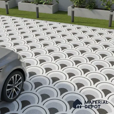 Parking Patterned Floor Tile TL 08201 DC-29 16 inch x 16 inch | Vitrified Anti Skid Matte Finish Heavy Duty Tile - 12 mm | Suitable For High Traffic Areas, Parking, Balcony | Pattern Alignment May Vary | 2-3 mm Spacer is Mandatory