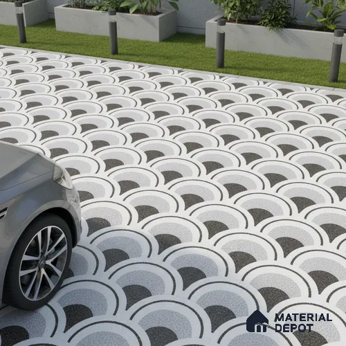 Parking Patterned Floor Tile TL 08201 DC-29 16 inch x 16 inch | Vitrified Anti Skid Matte Finish Heavy Duty Tile - 12 mm | Suitable For High Traffic Areas, Parking, Balcony | Pattern Alignment May Vary | 2-3 mm Spacer is Mandatory