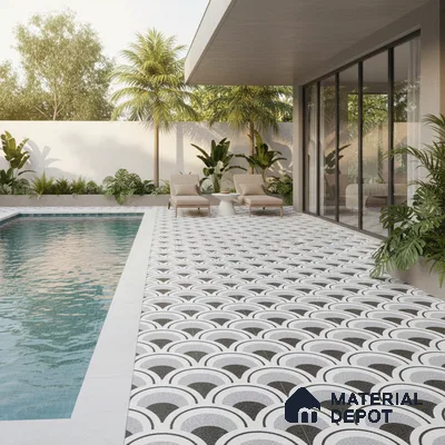 Parking Patterned Floor Tile TL 08201 DC-29 16 inch x 16 inch | Vitrified Anti Skid Matte Finish Heavy Duty Tile - 12 mm | Suitable For High Traffic Areas, Parking, Balcony | Pattern Alignment May Vary | 2-3 mm Spacer is Mandatory