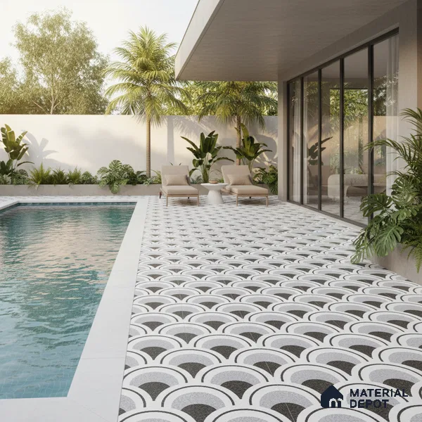 Parking Patterned Floor Tile TL 08201 DC-29 16 inch x 16 inch | Vitrified Anti Skid Matte Finish Heavy Duty Tile - 12 mm | Suitable For High Traffic Areas, Parking, Balcony | Pattern Alignment May Vary | 2-3 mm Spacer is Mandatory