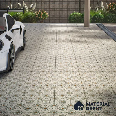 Parking Moroccan Floor Tile TL 08202 DC-31 16 inch x 16 inch | Vitrified Anti Skid Matte Finish Heavy Duty Tile - 12 mm | Suitable For High Traffic Areas, Parking, Bathroom | Pattern Alignment May Vary | 2-3 mm Spacer is Mandatory