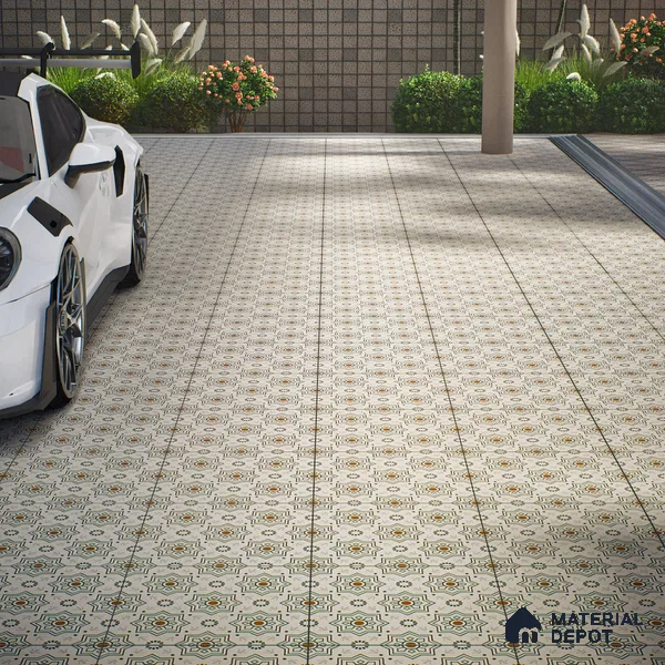 Parking Moroccan Floor Tile TL 08202 DC-31 16 inch x 16 inch | Vitrified Anti Skid Matte Finish Heavy Duty Tile - 12 mm | Suitable For High Traffic Areas, Parking, Bathroom | Pattern Alignment May Vary | 2-3 mm Spacer is Mandatory