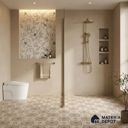 Parking Moroccan Floor Tile TL 08202 DC-31 16 inch x 16 inch | Vitrified Anti Skid Matte Finish Heavy Duty Tile - 12 mm | Suitable For High Traffic Areas, Parking, Balcony | Pattern Alignment May Vary | 2-3 mm Spacer is Mandatory