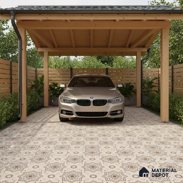 Parking Moroccan Floor Tile TL 08202 DC-31 16 inch x 16 inch | Vitrified Anti Skid Matte Finish Heavy Duty Tile - 12 mm | Suitable For High Traffic Areas, Parking, Balcony | Pattern Alignment May Vary | 2-3 mm Spacer is Mandatory (Sample)