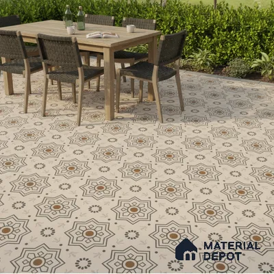 Parking Moroccan Floor Tile TL 08202 DC-31 16 inch x 16 inch | Vitrified Anti Skid Matte Finish Heavy Duty Tile - 12 mm | Suitable For High Traffic Areas, Parking, Balcony | Pattern Alignment May Vary | 2-3 mm Spacer is Mandatory (Sample)