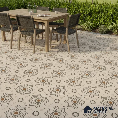 Parking Moroccan Floor Tile TL 08202 DC-31 16 inch x 16 inch | Vitrified Anti Skid Matte Finish Heavy Duty Tile - 12 mm | Suitable For High Traffic Areas, Parking, Bathroom | Pattern Alignment May Vary | 2-3 mm Spacer is Mandatory