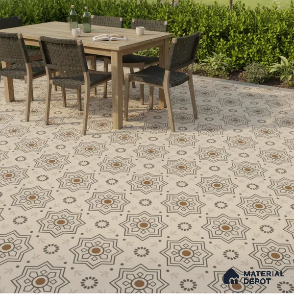 Parking Moroccan Floor Tile TL 08202 DC-31 16 inch x 16 inch | Vitrified Anti Skid Matte Finish Heavy Duty Tile - 12 mm | Suitable For High Traffic Areas, Parking, Balcony | Pattern Alignment May Vary | 2-3 mm Spacer is Mandatory (Sample)