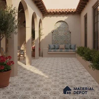 Parking Moroccan Floor Tile TL 08202 DC-31 16 inch x 16 inch | Vitrified Anti Skid Matte Finish Heavy Duty Tile - 12 mm | Suitable For High Traffic Areas, Parking, Balcony | Pattern Alignment May Vary | 2-3 mm Spacer is Mandatory (Sample)