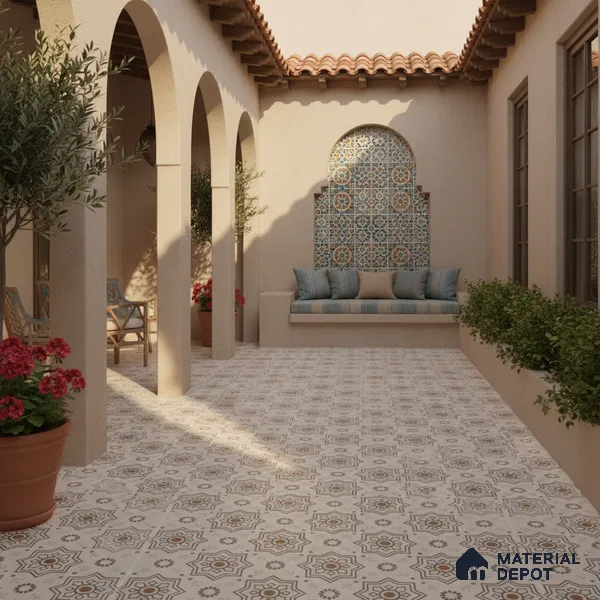 Parking Moroccan Floor Tile TL 08202 DC-31 16 inch x 16 inch | Vitrified Anti Skid Matte Finish Heavy Duty Tile - 12 mm | Suitable For High Traffic Areas, Parking, Balcony | Pattern Alignment May Vary | 2-3 mm Spacer is Mandatory (Sample)