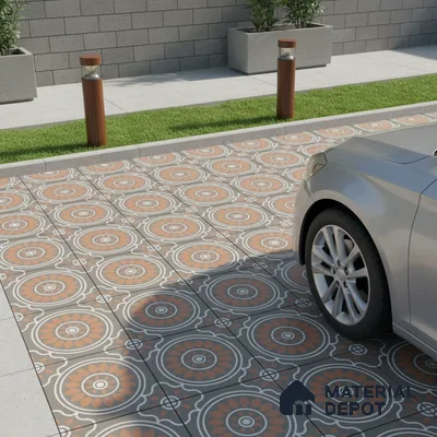 Parking Patterned Floor Tile TL 08203 DC-32 16 inch x 16 inch | Vitrified Anti Skid Matte Finish Heavy Duty Tile - 12 mm | Suitable For High Traffic Areas, Parking, Balcony | Pattern Alignment May Vary | 2-3 mm Spacer is Mandatory