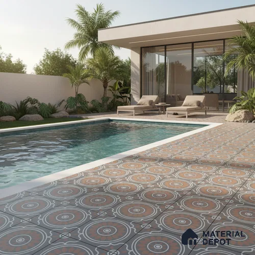Parking Patterned Floor Tile TL 08203 DC-32 16 inch x 16 inch | Vitrified Anti Skid Matte Finish Heavy Duty Tile - 12 mm | Suitable For High Traffic Areas, Parking, Balcony | Pattern Alignment May Vary | 2-3 mm Spacer is Mandatory