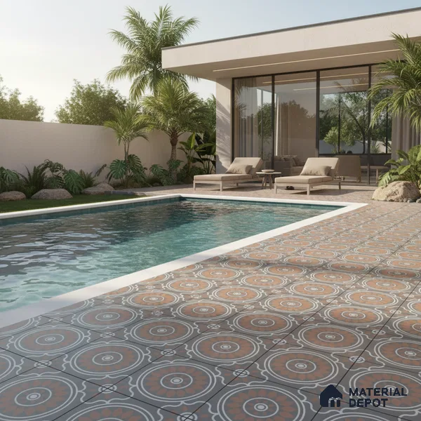 Parking Patterned Floor Tile TL 08203 DC-32 16 inch x 16 inch | Vitrified Anti Skid Matte Finish Heavy Duty Tile - 12 mm | Suitable For High Traffic Areas, Parking, Balcony | Pattern Alignment May Vary | 2-3 mm Spacer is Mandatory