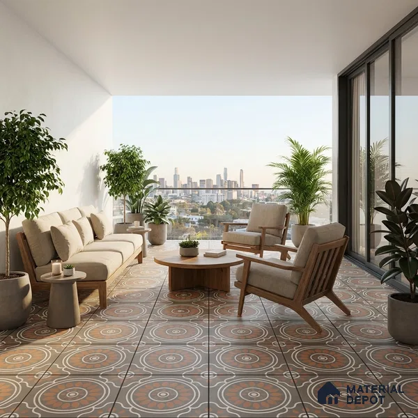 Parking Patterned Floor Tile TL 08203 DC-32 16 inch x 16 inch | Vitrified Anti Skid Matte Finish Heavy Duty Tile - 12 mm | Suitable For High Traffic Areas, Parking, Balcony | Pattern Alignment May Vary | 2-3 mm Spacer is Mandatory
