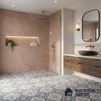 Parking Moroccan Floor Tile TL 08204 DC-33 16 inch x 16 inch | Vitrified Anti Skid Matte Finish Heavy Duty Tile - 12 mm | Suitable For High Traffic Areas, Bathroom, Balcony | Pattern Alignment May Vary | 2-3 mm Spacer is Mandatory