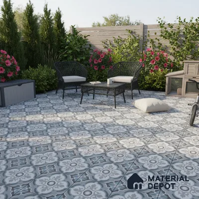 Parking Moroccan Floor Tile TL 08204 DC-33 16 inch x 16 inch | Vitrified Anti Skid Matte Finish Heavy Duty Tile - 12 mm | Suitable For High Traffic Areas, Bathroom, Balcony | Pattern Alignment May Vary | 2-3 mm Spacer is Mandatory